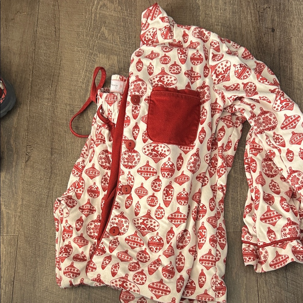 SweetHoney Red and White Kids Pajama Set - Ornament Print